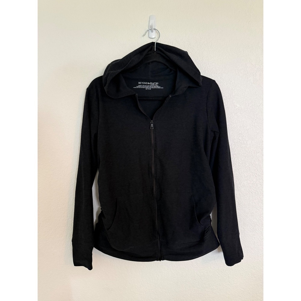 Beyond Yoga Beyond the Bump Maternity Zip Up Hoodie Charcoal Black XS